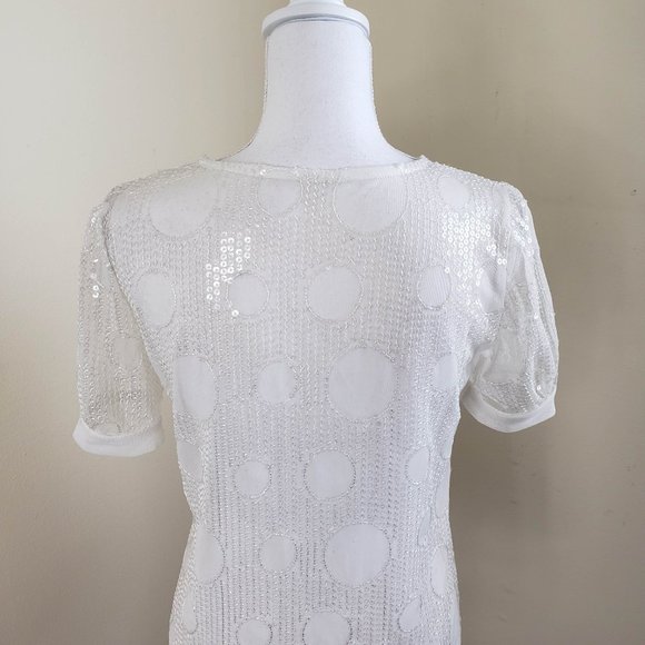 Eva Franco Russian Gia Sequin Short Sleeve Top White Size XS - Picture 12 of 15